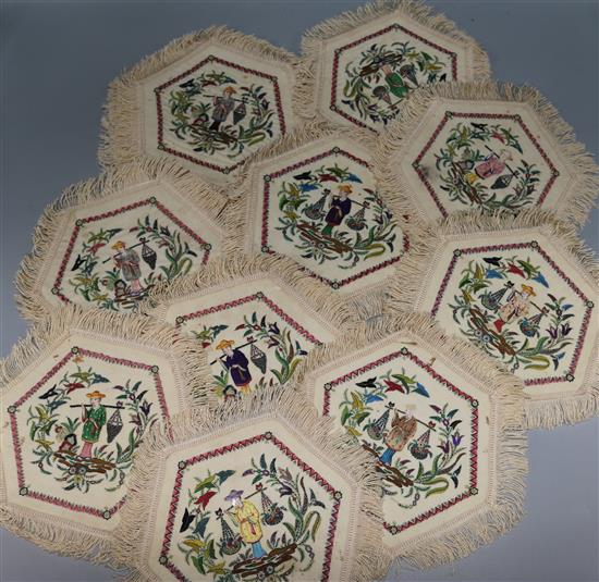 A collection of embroidered Chinese mats